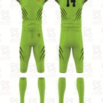 Custom sublimated American football uniform with team logo, player name, and number in premium performance fabric.