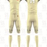 Professional sublimated American football jersey with custom team colors, logo, player name, and num