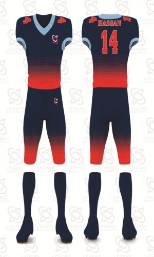 Private label American football uniforms manufactured for sports brands with custom branding and premium quality.