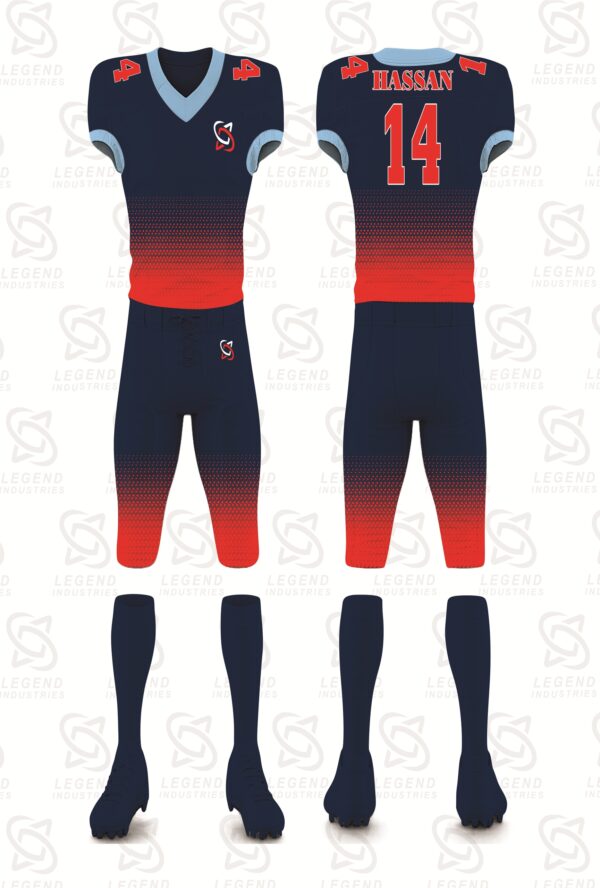Private label American football uniforms manufactured for sports brands with custom branding and premium quality.