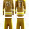 Custom sublimated ice hockey jerseys manufactured with team logos, player names, and premium performance fabric.