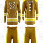 Custom sublimated ice hockey jerseys manufactured with team logos, player names, and premium performance fabric.
